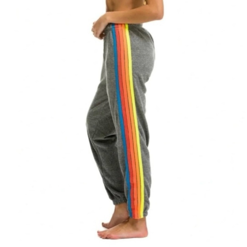 Aviator Nation Five Stripe Gray and Neon Sweatpants